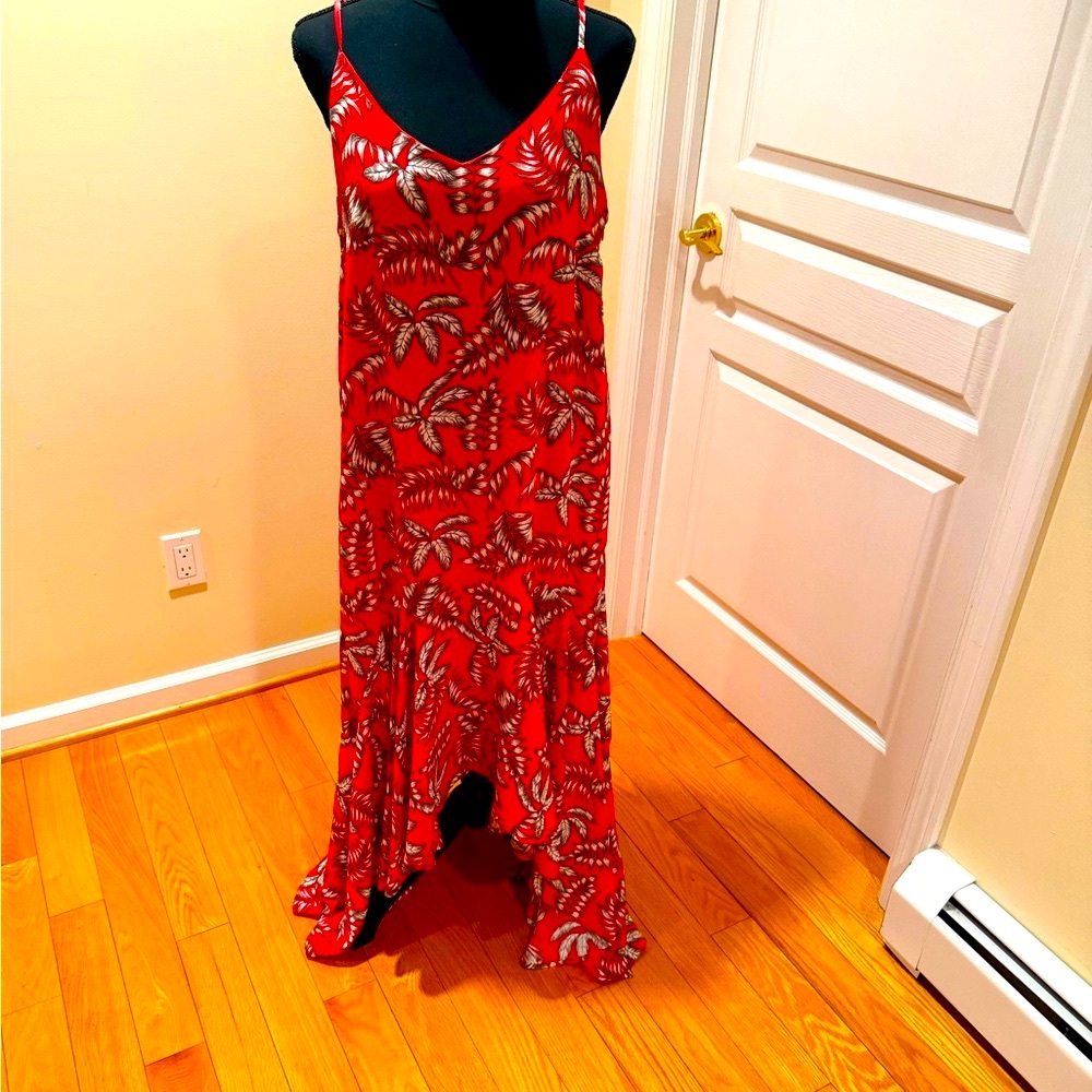 Elegant Red Patterned Women's Dress with adjustable straps.